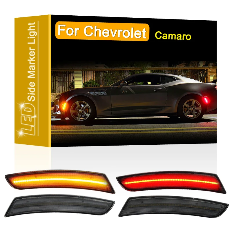 4Pcs Smoked Lens Front Rear LED Side Fender Marker Light Assembly For Chevrolet Camaro 2016 2017 2018 2019 2020 2021-UP