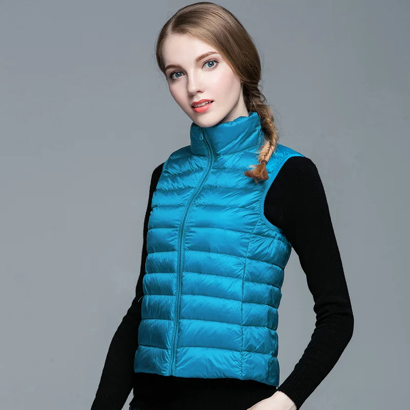 Ultra Thin Down Jacket Light Warm Waistcoat Female Sleeveless Cropped Puffer Jacket Vest Lining Woman Winter Coat Spring 2021