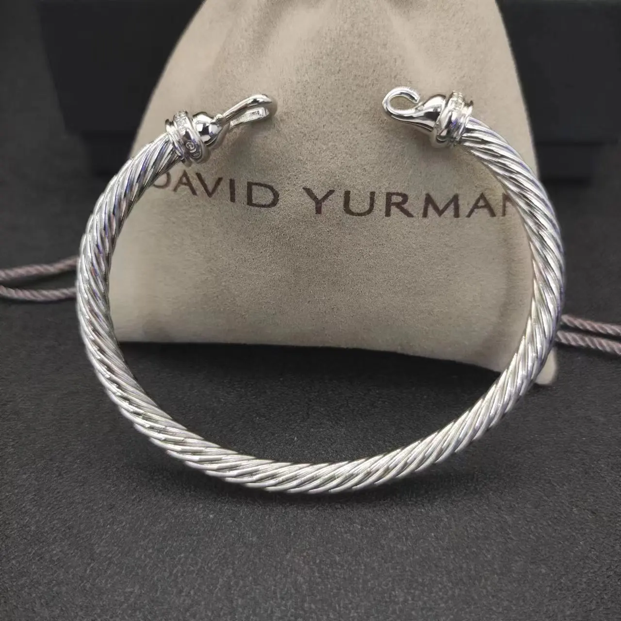 DY David Yurman 5MM Hook Twisted Wire Buckle Bracelet in Sterling Silver with 14K Yellow Plated
