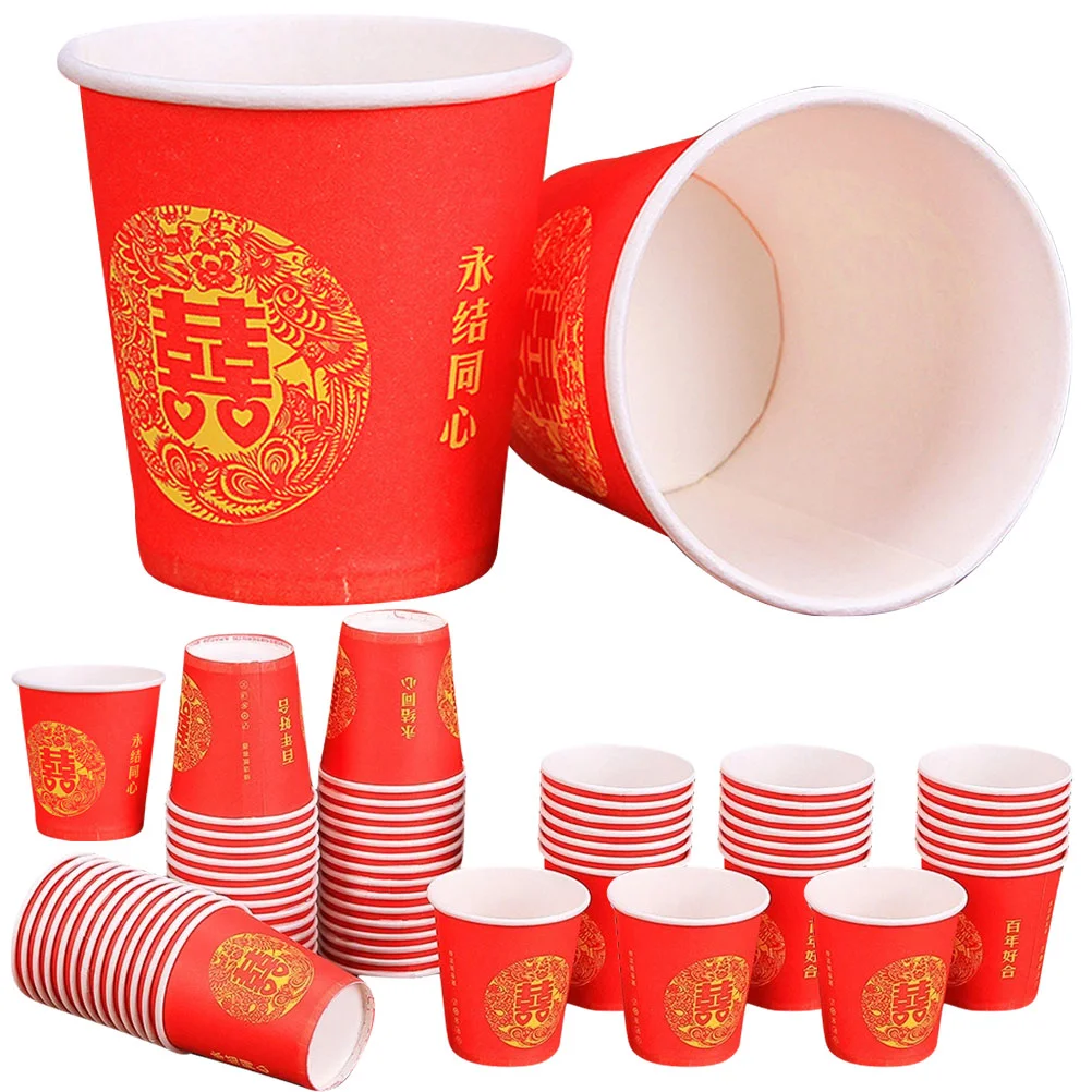 

100pcs Red Festive Paper Cup Party Use Juicy Storage Cup Wedding Paper Cup