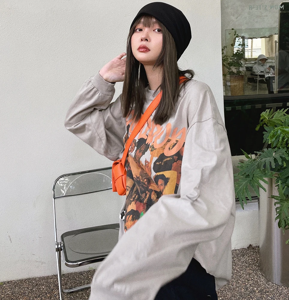 Хлопковый пуловер в стиле хип-поп футболка оверсайз топы Харадзюку винтажная