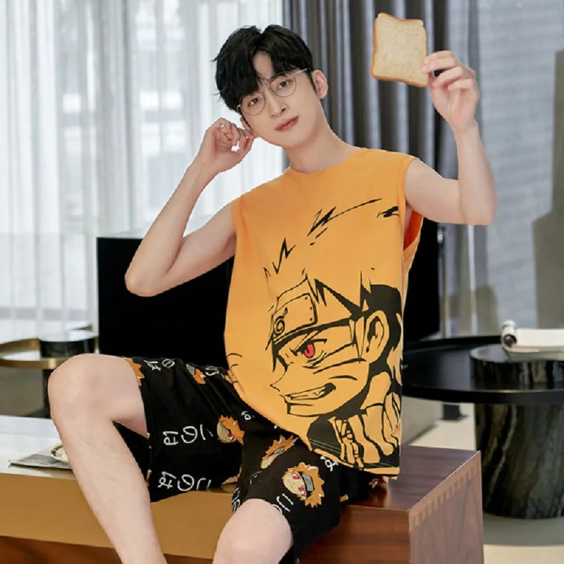 

Домашняя мужская Спортивная Пижама, Мужская пижама, стильный топ, майка, трендовая одежда, новые комплекты, Модальная мода, летняя безрукавк...