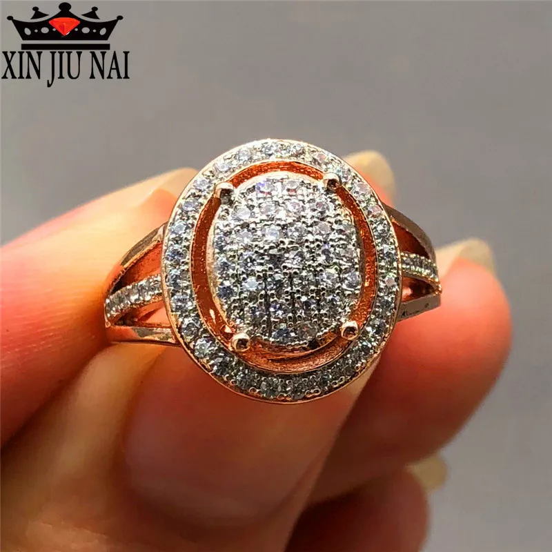 

Роскошное огромное эллиптическое кольцо с кристаллами, красивое женское кольцо из розового золота с цирконом и фианитом, ювелирные изделия для вечеринки/отдыха, модные подарочные женские кольца