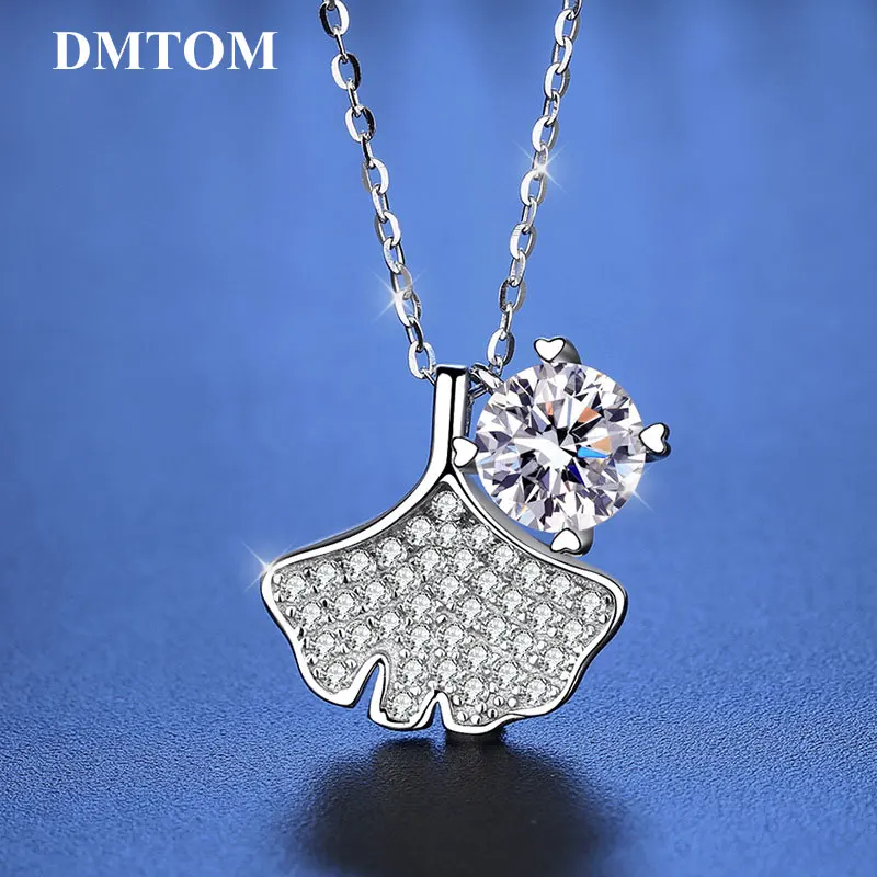 

DMTOM 100%S925 Sterling Silver Moissanite Pendant Necklace 1ct Summer Trendy Clavicle Chain IN for Women Party Fine Jewelry Gift