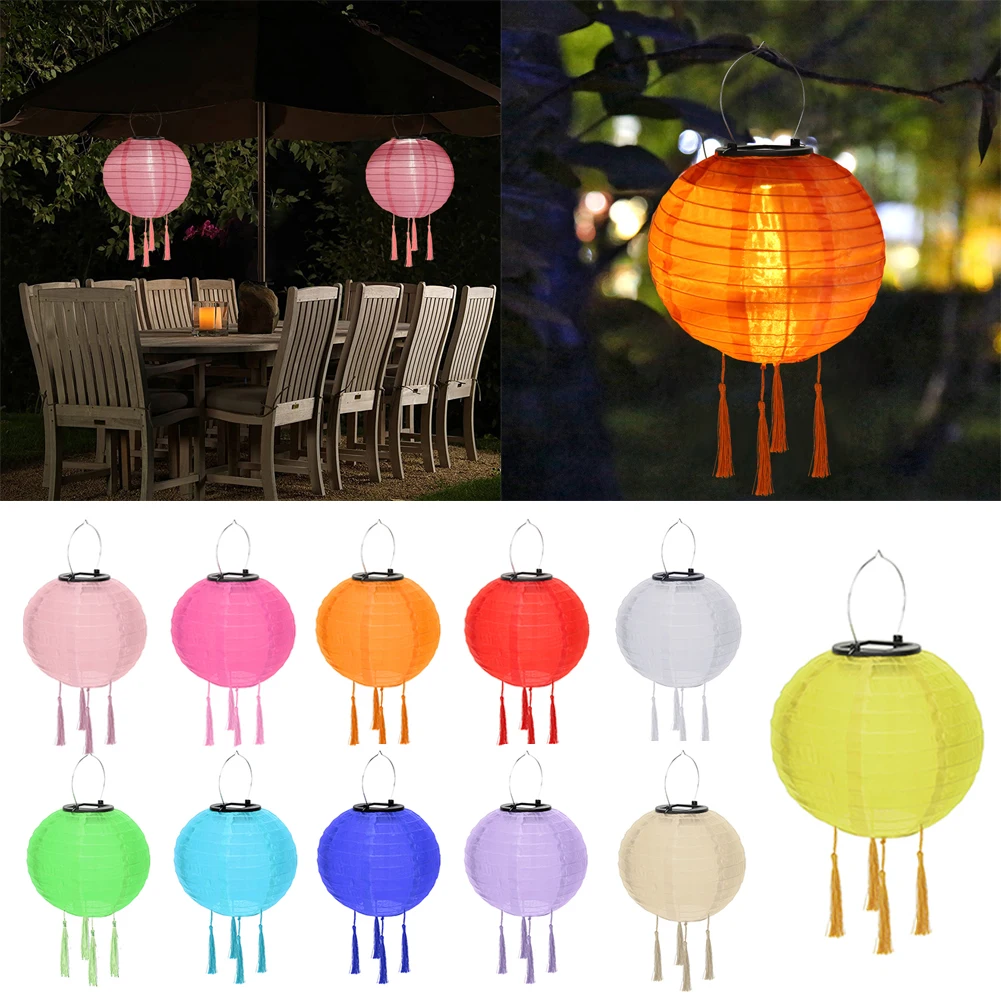 

20-30cm Round Nylon Solar Lanterns Lampion for Wedding Birthday Party Decoration Outdoor Hanging Lantern Lamps Festival Decor