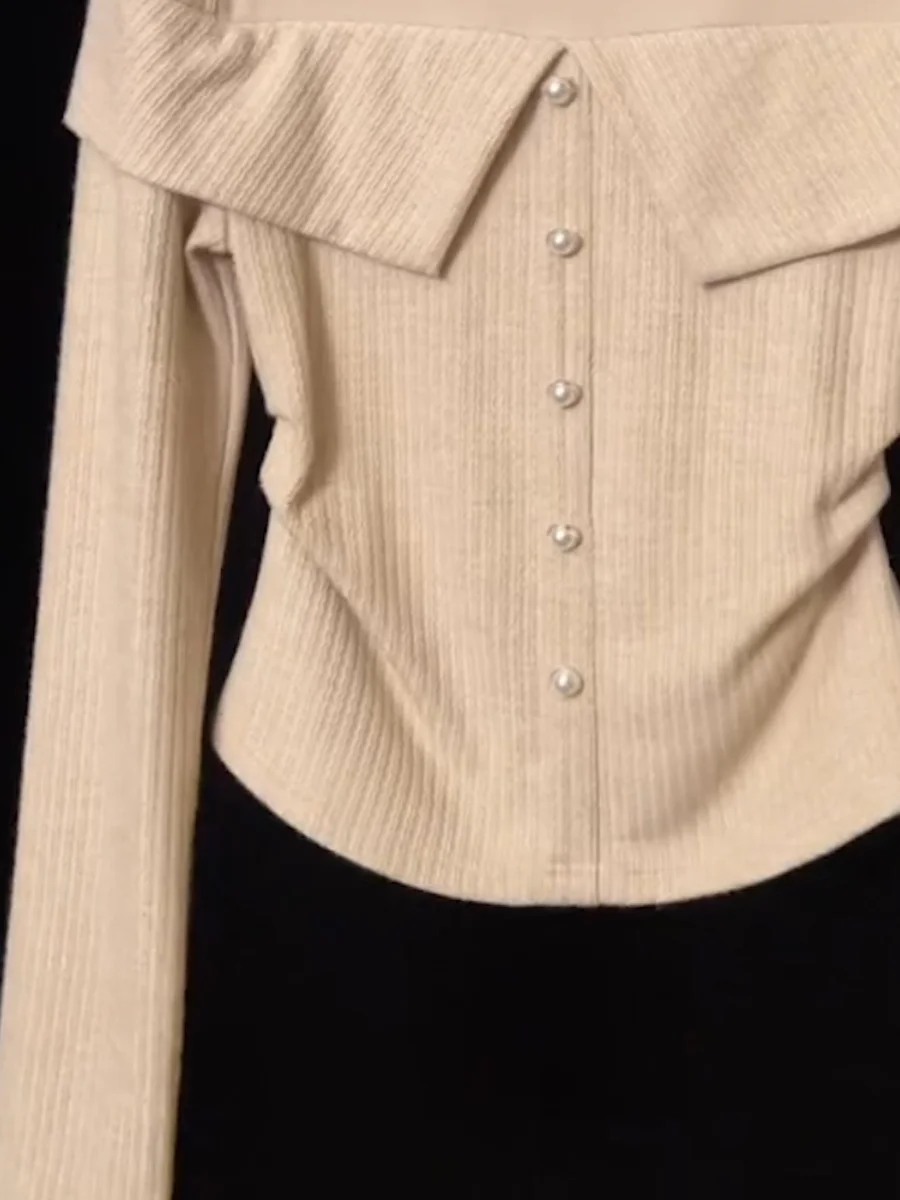 Плюс размер Новый этого года кремово-белый трикотаж с длинными рукавами для