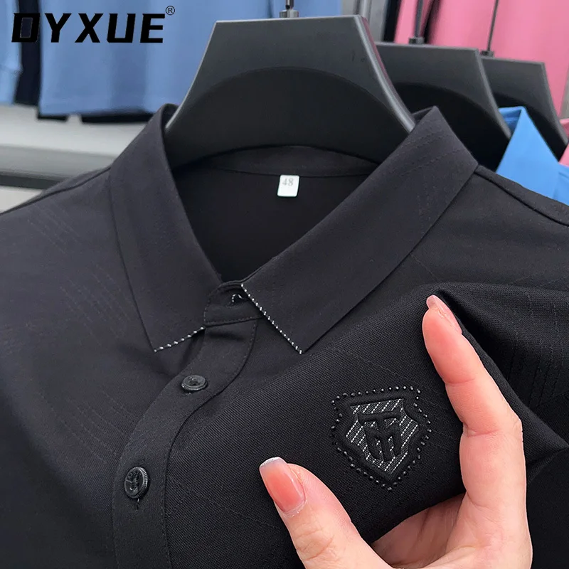 

DYXUE High-end Brand Autumn Classic Lapel POLO Shirt Solid Color Embroidered Comfortable Men's Long-sleeved Top M-4XL