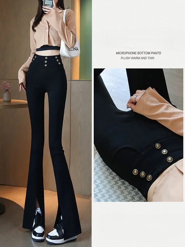 2023 Spring New High Waist Split Flare Pants Women Fitting Sexy Pants Solid Slim Casual Fashion Long Trousers Women Clothing F69