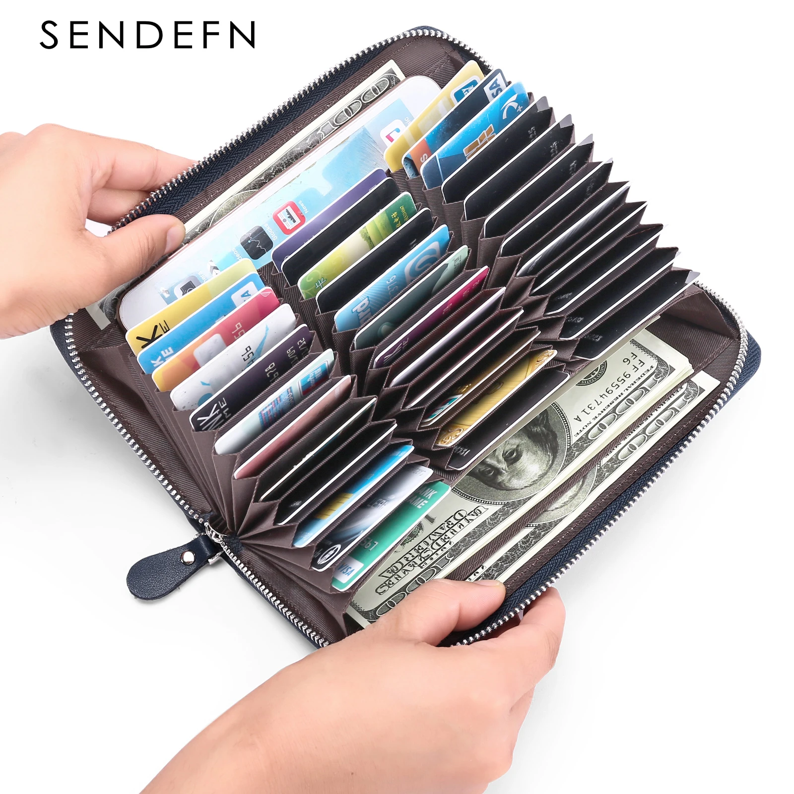 SENDEFN Women's Leather Wallets Female Wrist Purse Ladies Zipper Long Clutch Fashion Large Capacity Card Holder Coin Pocket