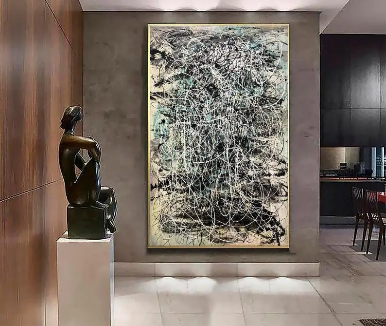 

Jackson Pollock Style Paintings On Canvas Original Abstract Fine Art Modern Painting Handmade Artwork for Living Room Wall Decor