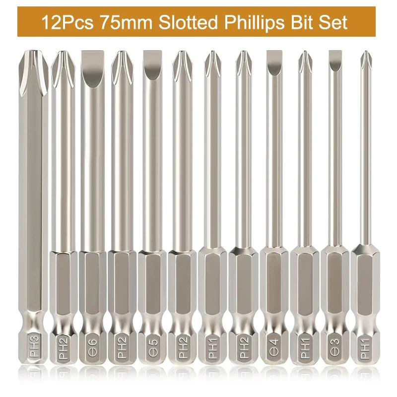 12 шт. 75 мм Набор отверток Magentic крест шлицевая отвертка бит 1/4 дюйма шестигранный