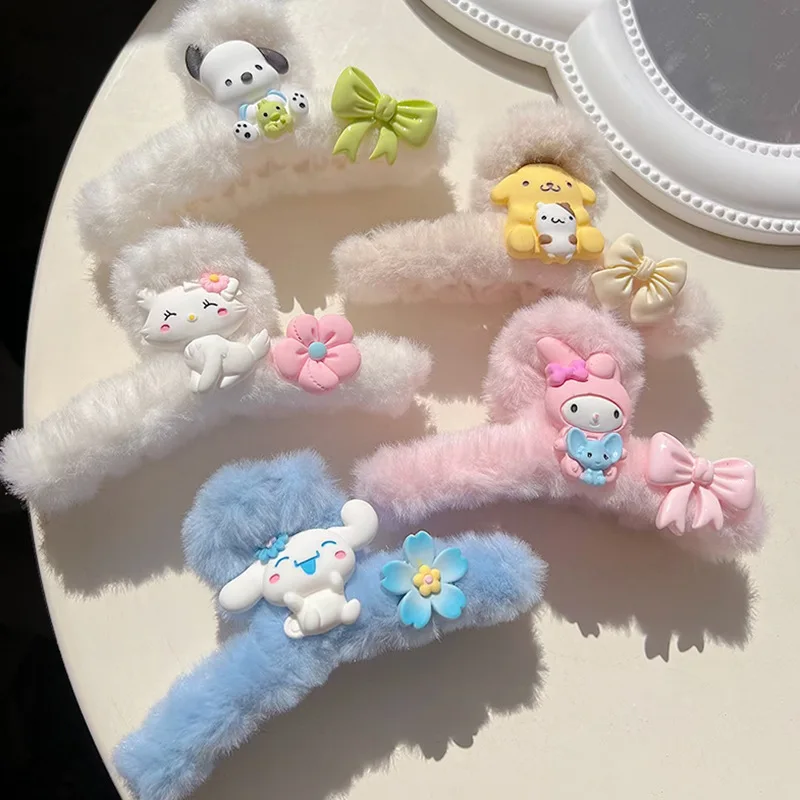 

Милая плюшевая клипса Sanrio Kuromi Mymelody Cinnamoroll погремушка Pompompurin Акула клипса головной убор Рождественский подарок для девочки