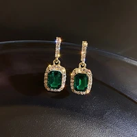 s2789 s925 silver post earrings for women retro design geometric emerald square rhinestone dangle stud earrings