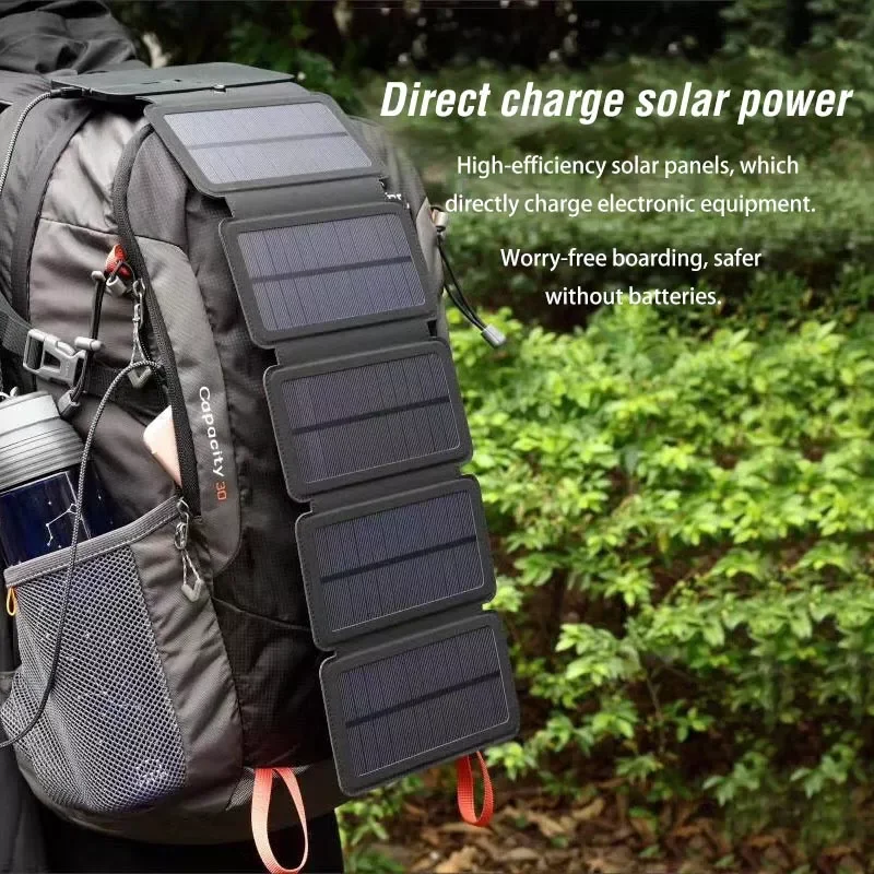 

10W Folding Solar Panels Solar Cells Charger 5V 2A USB Output Device Outdoor Sunpower Power Bank for Phone No Build-in Battery