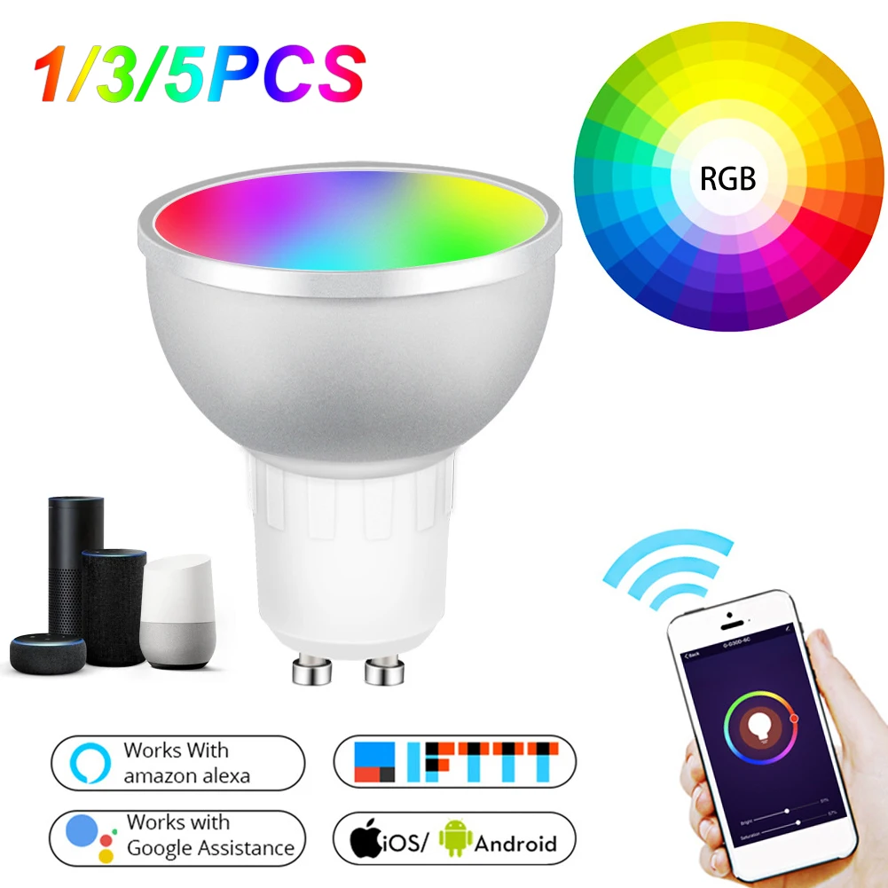 

5PCS WiFi Smart Bulb LED light cup 5W RGB+WW+CW Support Tuya Google Home IFTTT Remote Voice Control Led Lamp GU10