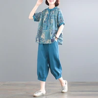 fdfklak m 3xl casual middle aged mother printed short sleeve cropped pant set loose retro two piece sets women %d0%ba%d0%be%d1%81%d1%82%d1%8e%d0%bc %d0%b6%d0%b5%d0%bd%d1%81%d0%ba%d0%b8%d0%b9