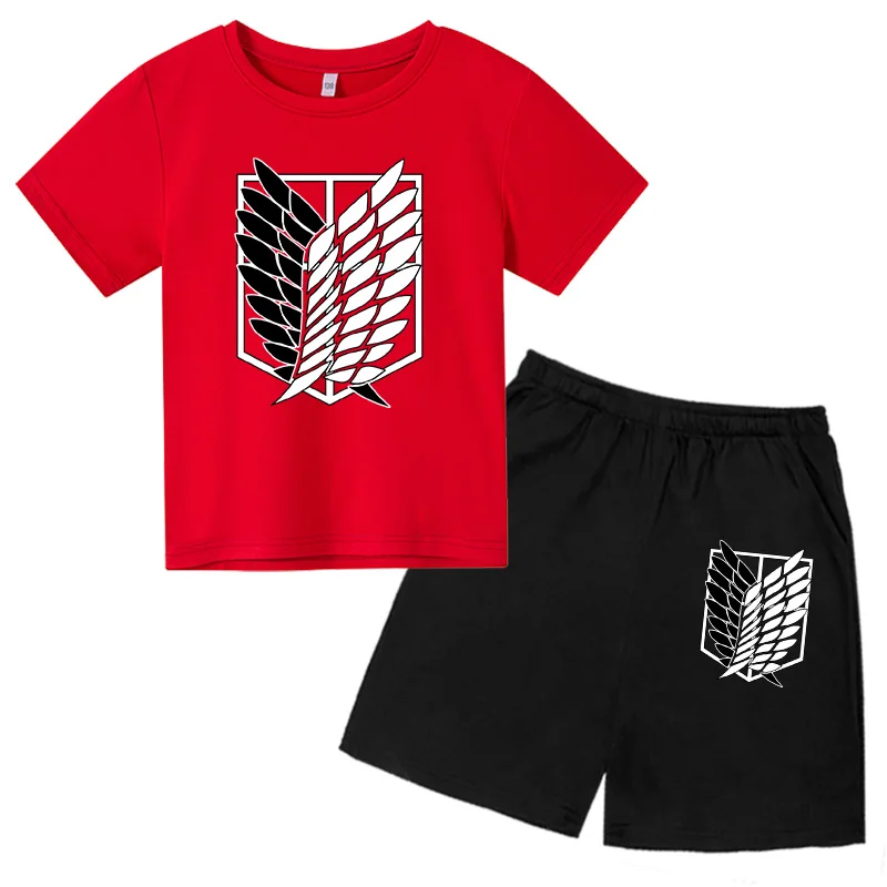 

Attack The Giant Children's Clothes Sports Set Girls Suit Pure Cotton T-Shirt+Shorts Toddler Boys Fashion 4T-14T Summer
