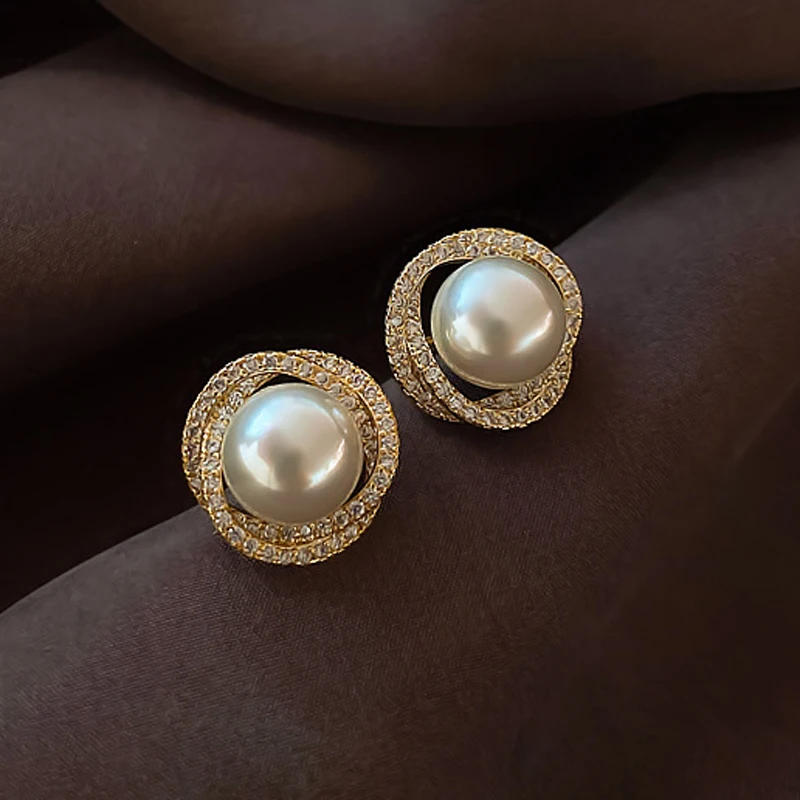 

2022 New South Korea Fashion Classic Luxury Elegant Spiral Unusual Geometry Shape Of Pearl Earrings Women Jewelry Party Present