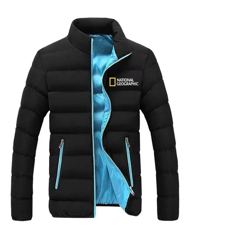 National Graphics Autumn and Winter Men's Jacket Warm Thick Coat Men's Slim Fit Standing Neck Zipper Windproof Casual Cotton Coa