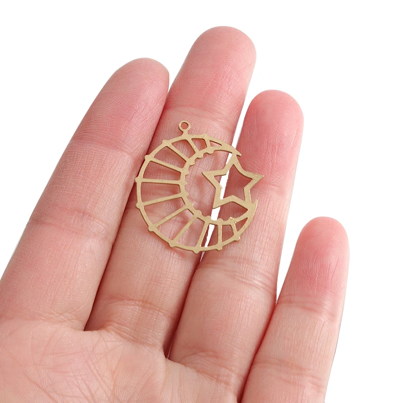 

6pcs/lot Raw Brass Crescent Moon Charms Star Hollow Pendant For DIY Keychain Earrings Necklace Jewelry Handmade Making