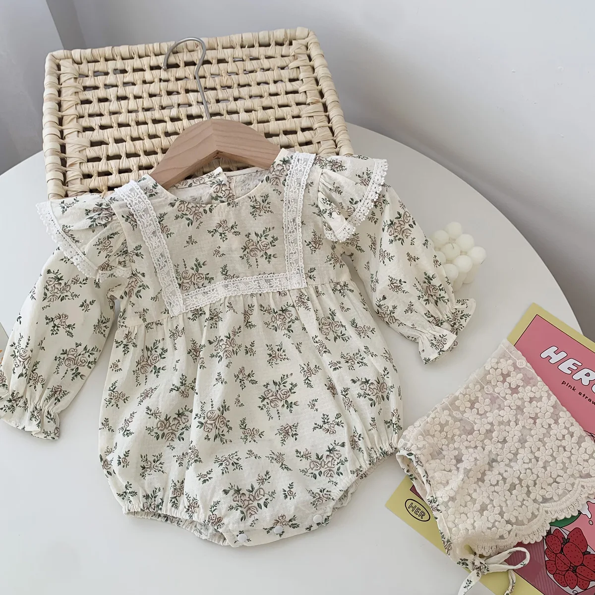 

2 шт./комплект, детский хлопковый боди с длинным рукавом и оборками