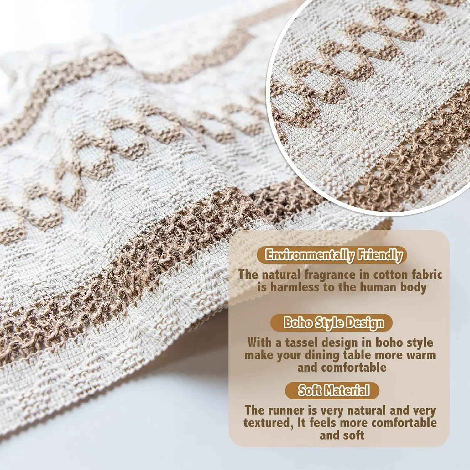 Настольная дорожка в скандинавском богемном стиле с кисточками Минималистичная