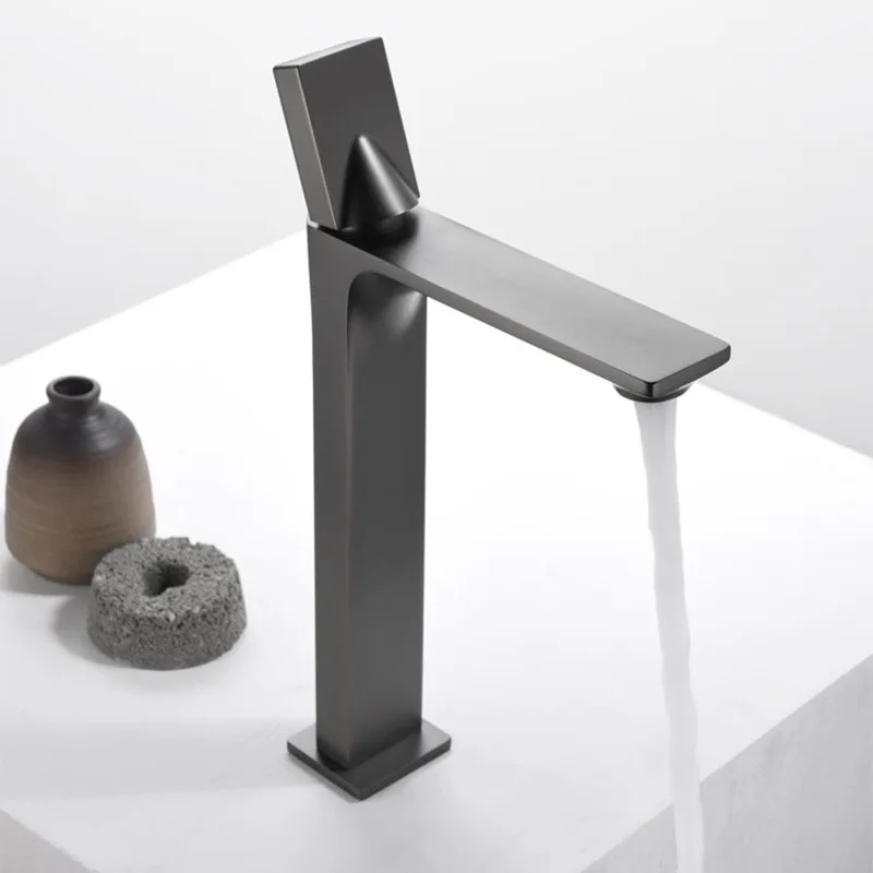 

Black Brass Bathroom Tap Hot&Cold Water Mixer Vanity Basin Faucet Deck Mounted Washbasin Taps Single Handle Crane Gun Grey