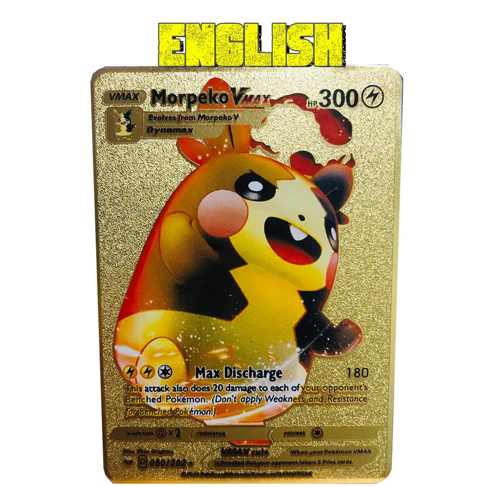 

English Metal Cards Mewtwo Charizard Gx Gold Vmax Pikachu Hard Lron Pokemon Cards Cards Game Cards Game Collection For Kid