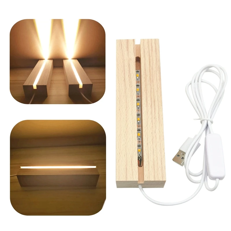 

124A LED Luminous Base Night Light Rectangle Wooden Strike Piece Resin Art Crafts