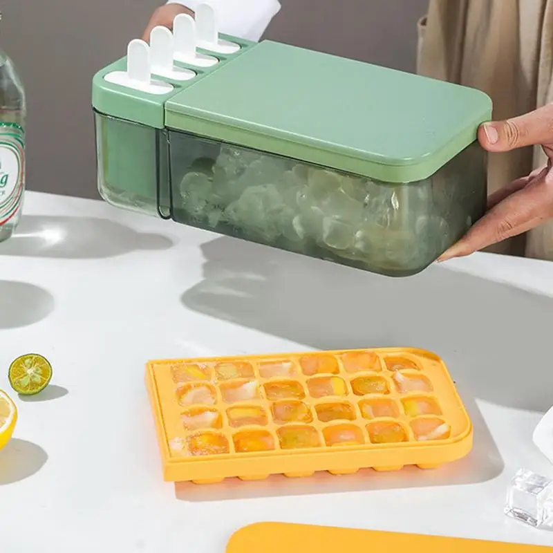

Ice Cube Tray Easy-Release 2-in-1 Ice Cube Tray With Lid & Bin Ice Cube Trays With Popsicle Mold For Freezer Mini Ice Cube Trays