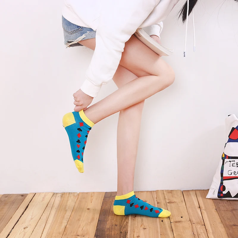 5 Pairs/Box Funny Playing cards Short Ankle Socks Cotton Harajuku King Queen Spades Soft Fashion Pack Gifts for Men Women Socks