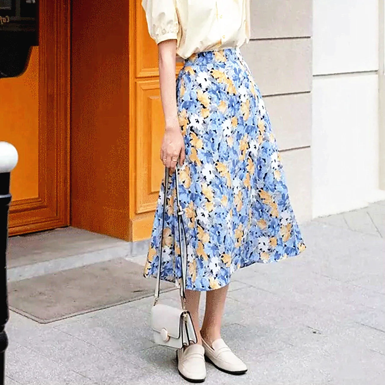 

Летние шифоновые миди-юбки для женщин, корейский английский стиль, атласная Офисная женская простая Женская мода, длинные юбки для женщин