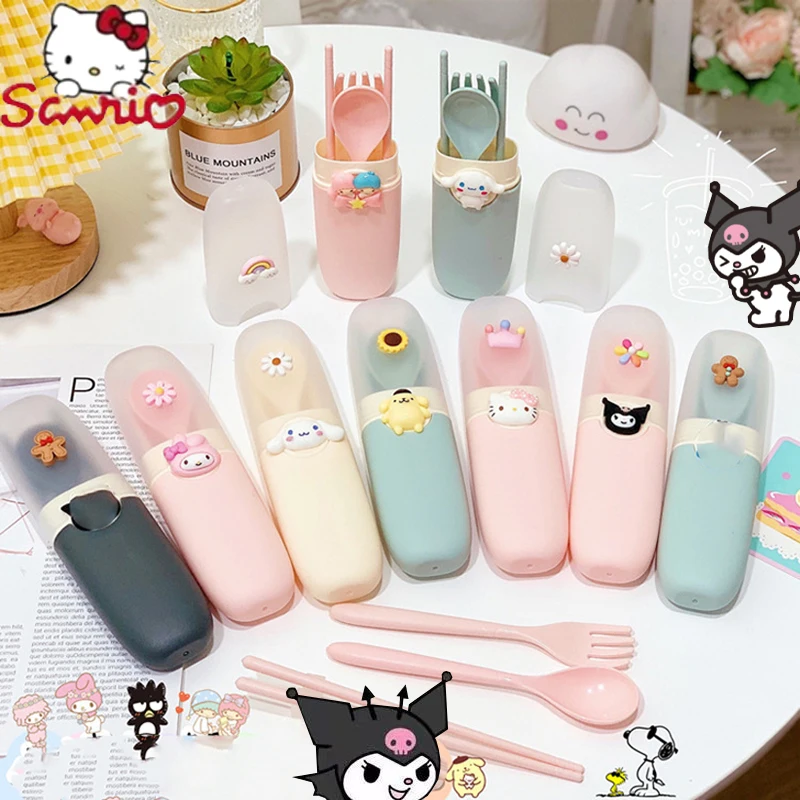 

Kawaii Sanrio Hello Kitty Cinnamoroll Cute Cartoon Portable Environmental Tableware Sets Students Baby Children Meal Spoon Fork