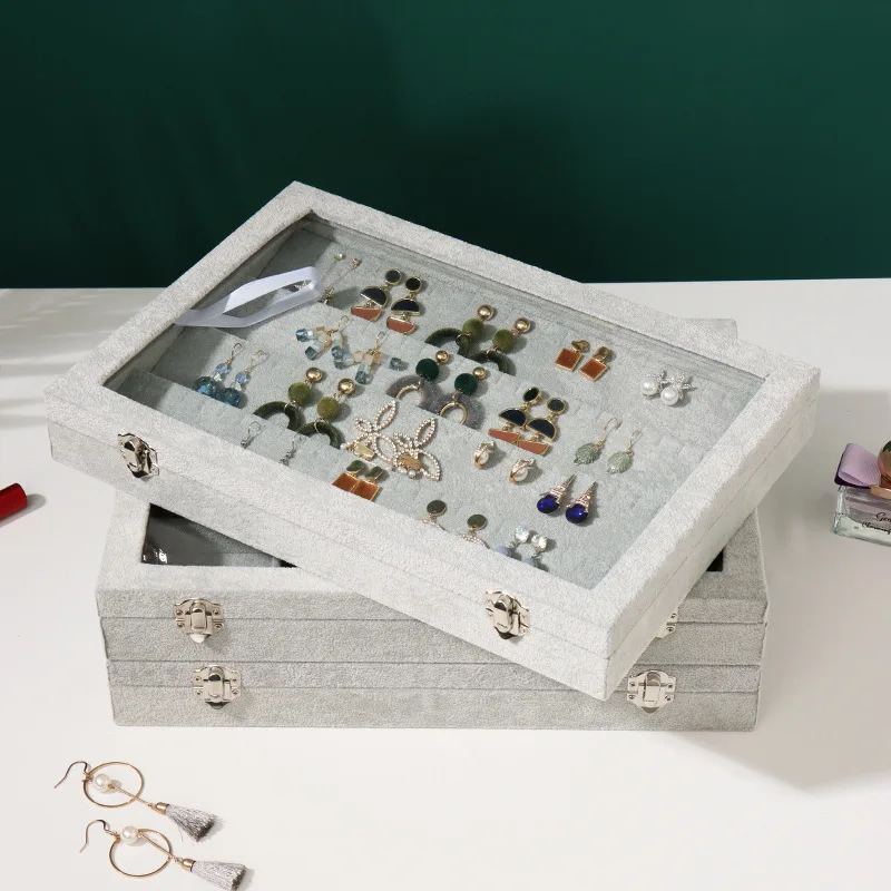 New Wooden Jewelry Display Box Jewelry Organizer Necklace Earing Card Storage Packaging Box with Dustproof Glass Cover