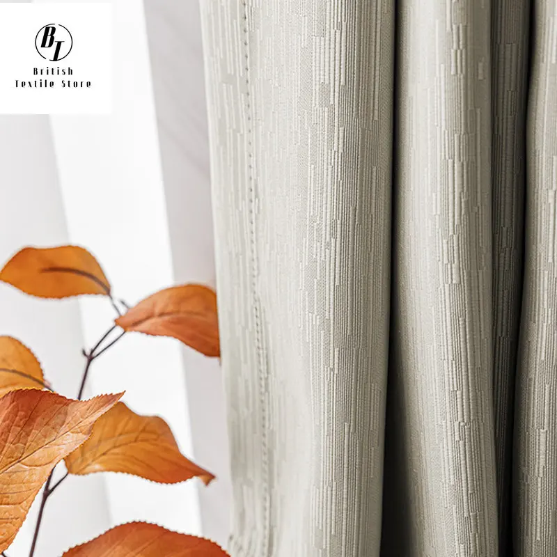 

Modern Curtains for Living Room Bedroom Dining Hotel Luxury Nordic High Shading Bamboo Texture Solid Color Window Drape Custom