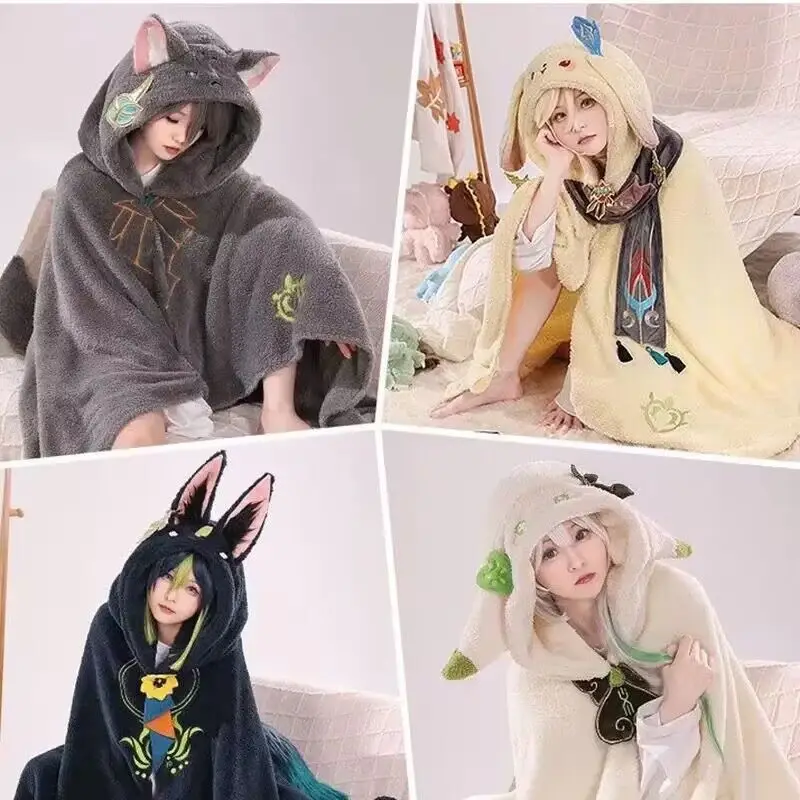 

Genshin Impact Cosplay Cloak Blanket Zhong Li Hutao Tartaglia Wearable Cape Hooded Blanket Shawl Sofa Blanket Halloween Gifts