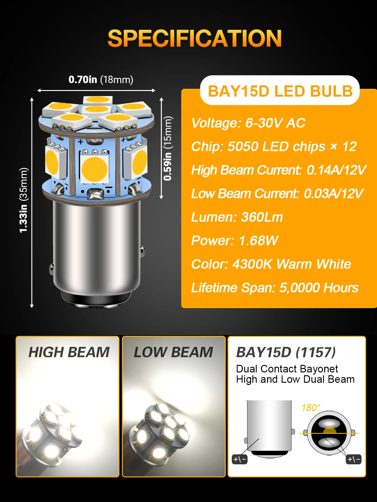 Двухконтактная светодиодная лампа BAY15D 1157 P215W для стоп-сигналов и указателей поворота, 6-30В, подходит для 6В, 12В, 24В, для Ford, VW, 4300K6000Kжелтыйкрасный (art.: 3920dbccdf94e) - 3920dbccdf94e