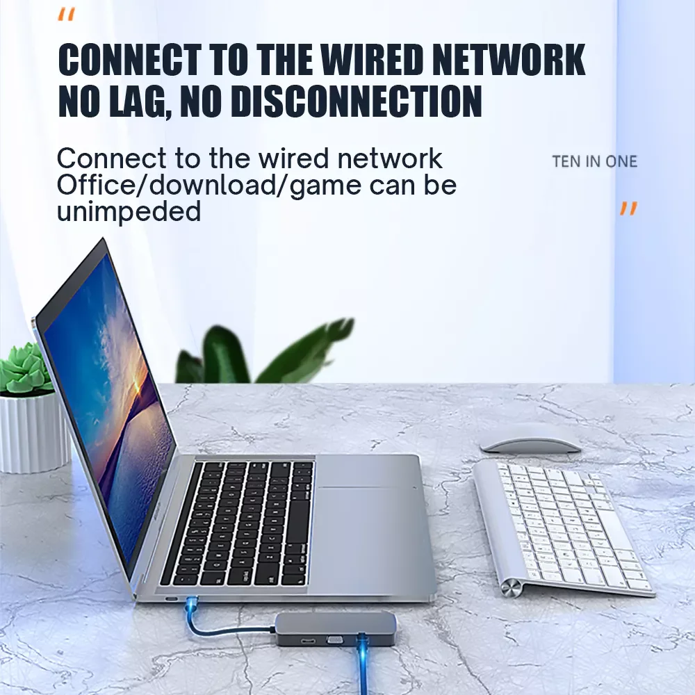 

2023 10 in 1 USB C HUB Type C Adapter to HDMI-Compatible 4K VGA RJ45 SD/TF Card 3.5MM AUX 10 Port Docking Station PC Laptop Spli