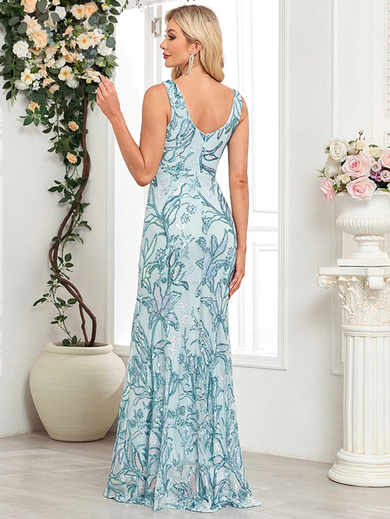 Сексуальное летнее платье макси с открытой спиной и блестками женские