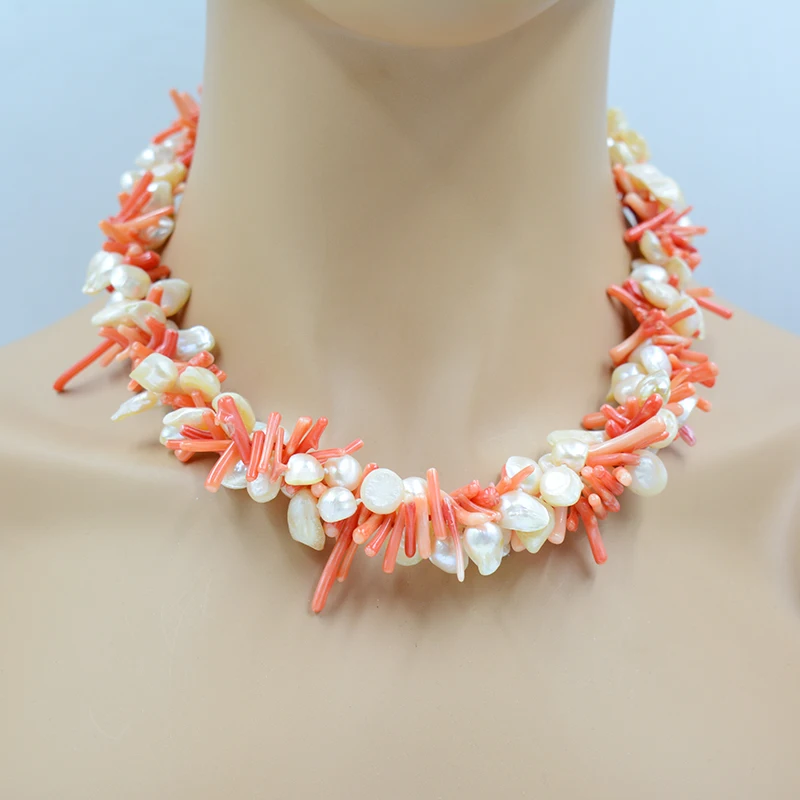 

3 shares. Natural pink freshwater Baroque pearl/coral necklace. Women's large party jewelry 50CM