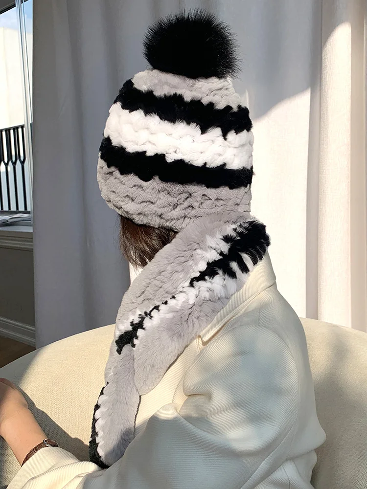 Женская зимняя шапка-бомбер Pudi из кроличьего меха женский теплый берет для