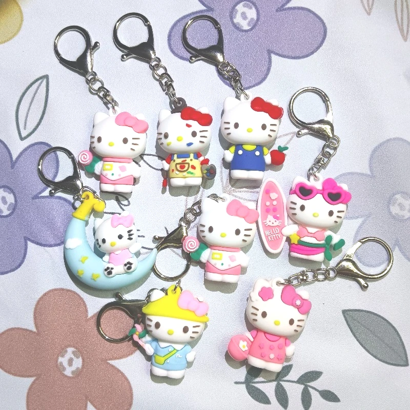 Фото Оригинальный лицензионный брелок-подвеска Sanrio с Куроми и Хеллоу Китти, милый силиконовый аниме-шарм для сумок, кошельков и ключей. №1