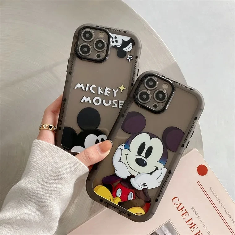 

Bandai Cute Cartoon Mickey Anti-drop Black translucency Silicon Phone Case For iPhone XR Xs Max 8 Plus 11 12 13 13 Pro Max Case