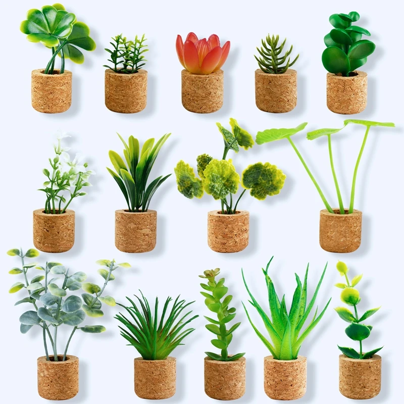 

14Pcs Fridge Magnet Refrigerator Magnetic Sticker 3D Plastic Plant Miniature Succulent Plant Message Board Reminder Home Decor
