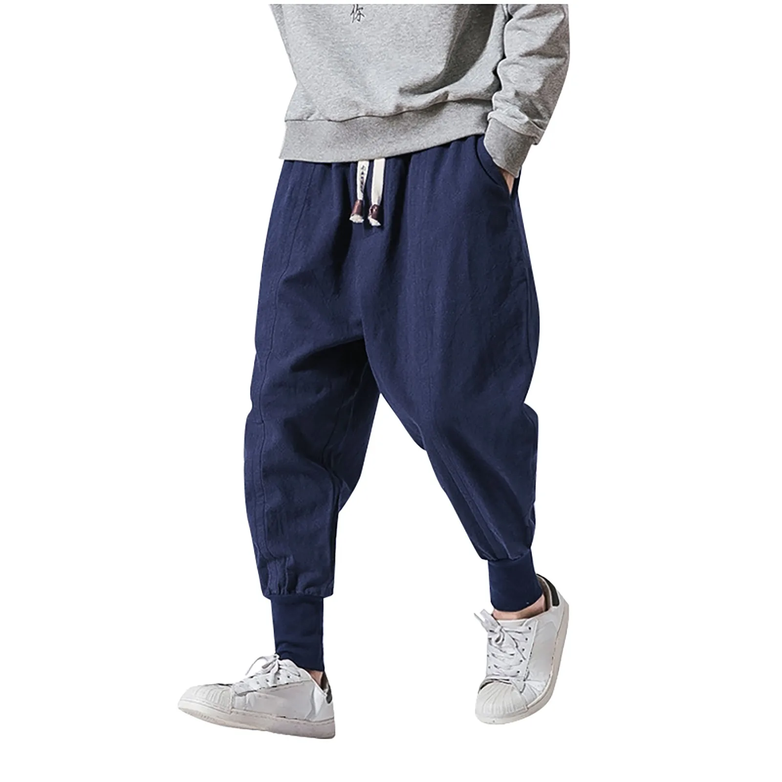 

Hip Hop Cotton Harem Pants Men Solid Elastic Waist Streetwear Joggers New Baggy Drop-crotch Pants Casual Trousers Japanese Style