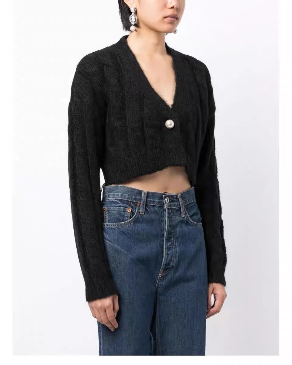 

Keh * kim женский кардиган, свитер, зима 2023, мохеровая Альпака с длинным рукавом, жемчужная пуговица, вязаный элегантный бренд высокого качества