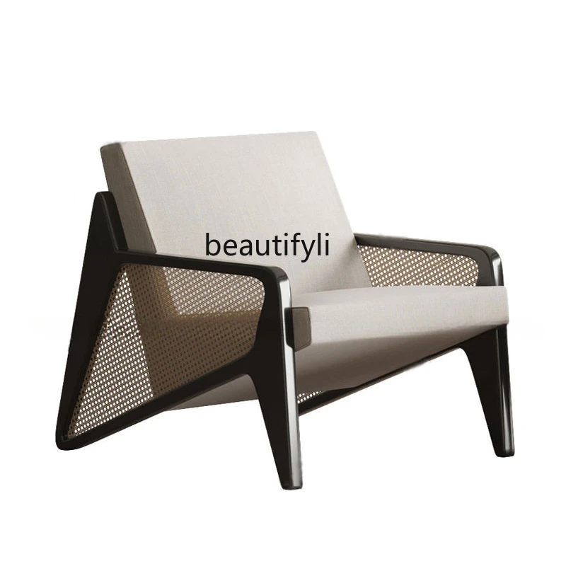 

Nordic Solid Wood Rattan Single-Seat Sofa Chair Hotel Model Room Furniture Modern Living Room Leisure Chair