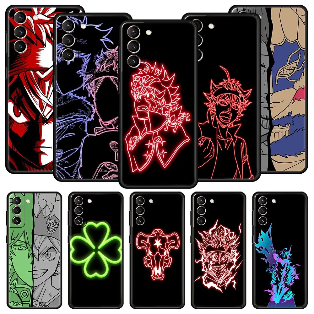 

Мягкий неоновый чехол Asta с черным клевером для телефона Samsung Galaxy S22 S21 S20 FE Ultra 5G S10 S10E S9 S8 Plus Note 10 20, силиконовый чехол