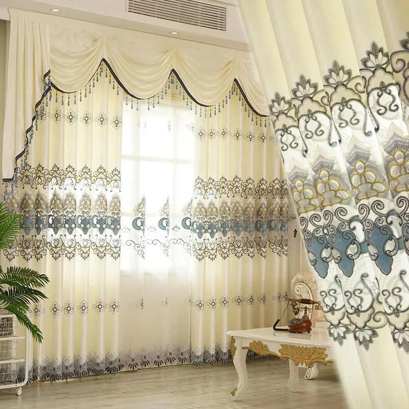 

European Hollowed-out Water-soluble Embroidery Shading Nobles Luxury Elegant Atmosphere Curtains for Living Room Dining Bedroom