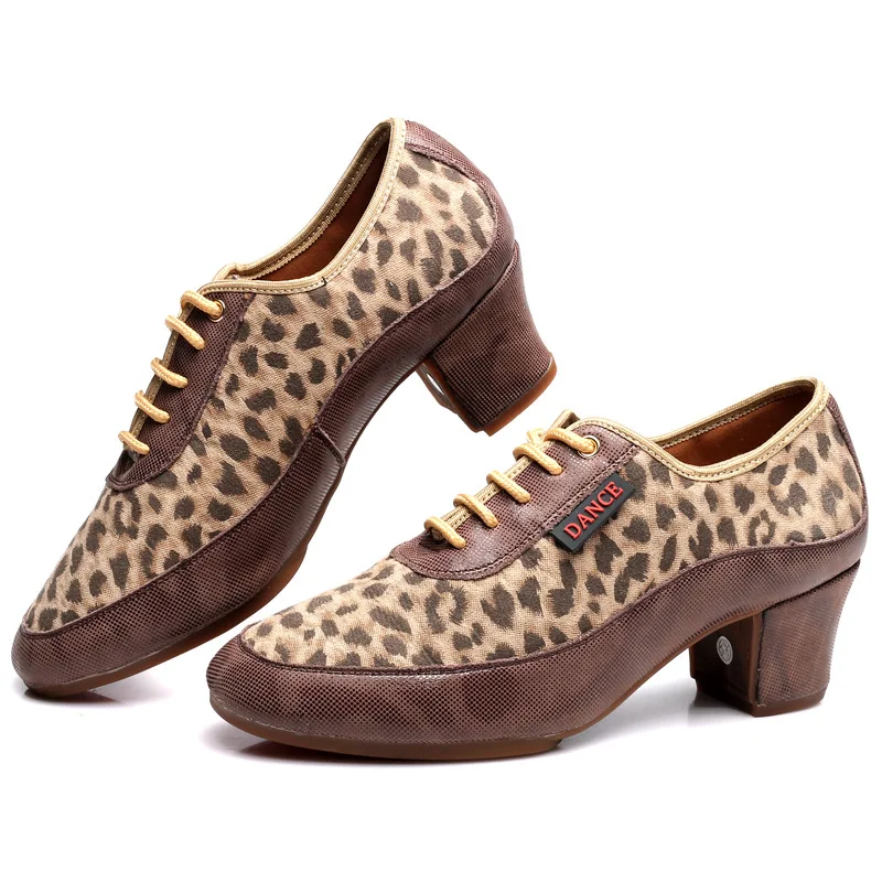Outdoor Dance Shoes Rubber Sole Leopard Adult Women Ballroom Latin Modern Dance Shoes 4.5cm Heel Comfortable Salsa Dance Shoes